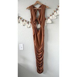 Michael Costello x Revolve April Twisted Ruched Fitted Midi Dress Terra Cotta M